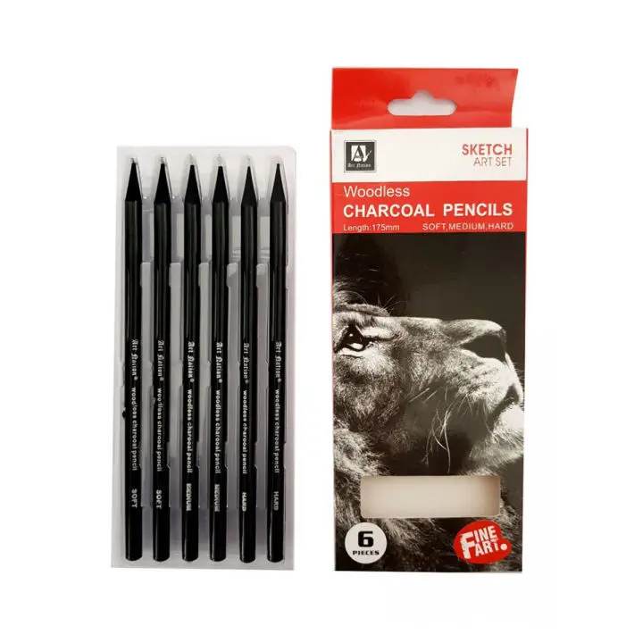 Art nation sketch art set, woodless charcoal pencils 6 pcs