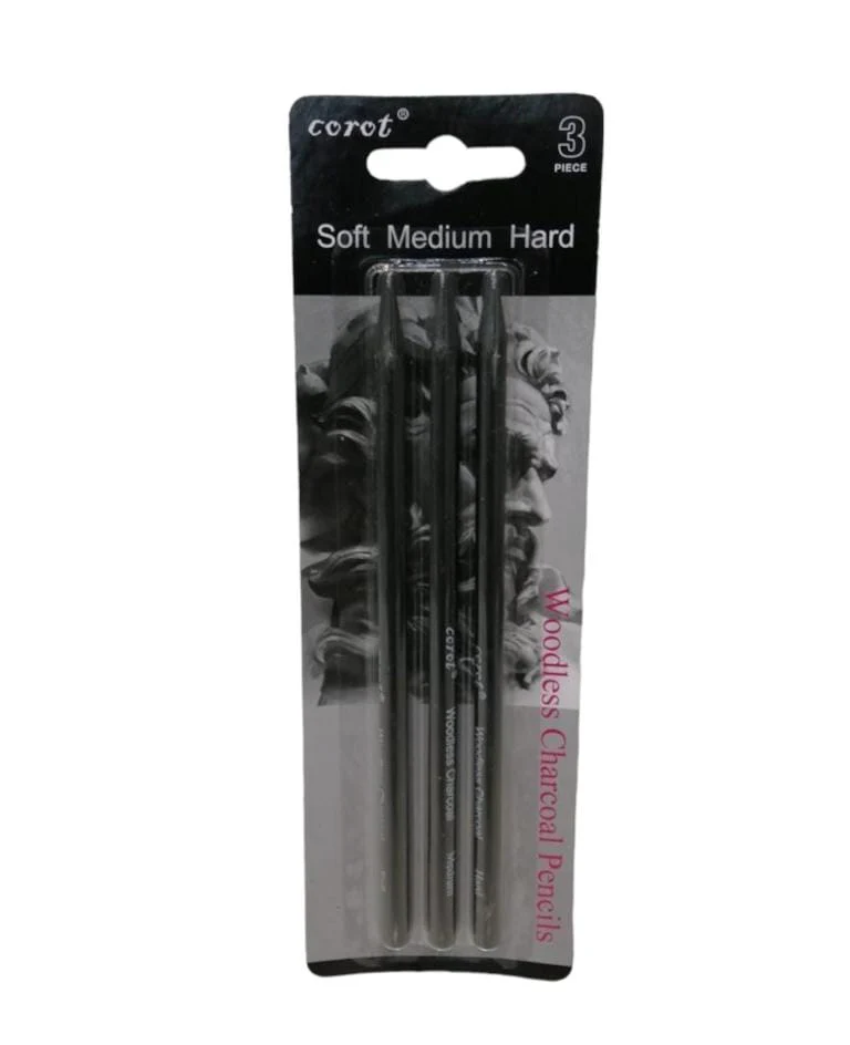 Corot soft medium hard - woodless charcoal pencil - 3 pcs