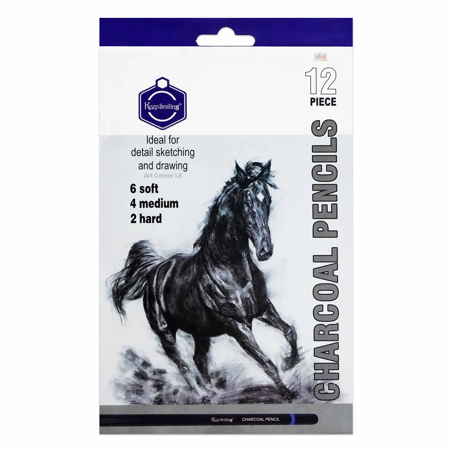 Keep Smiling Charcoal Pencil 12 Pcs Set (Soft/Medium/Hard)