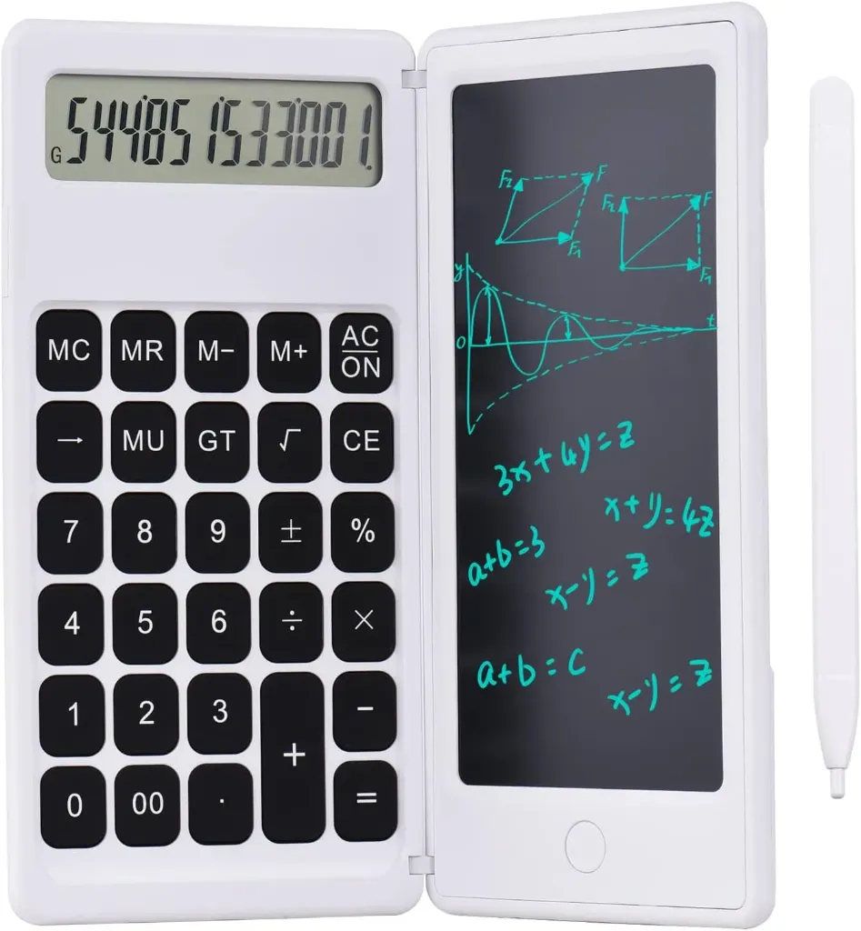 Foldable calculator and 6-inch LCD writing tablet